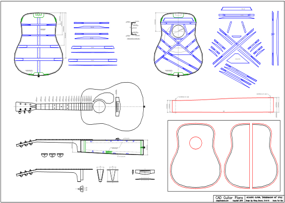 CAD Dreadnought 6 String Style Acoustic Guitar Plan