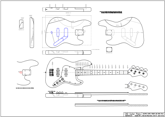 CAD Jazz Bass Electric Guitar Plan Fender Style